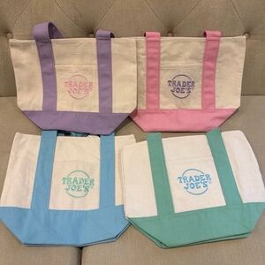 Trader Joe's Canvas Tote Bag Collection - Purple, Pink, Blue, Green-set of 4